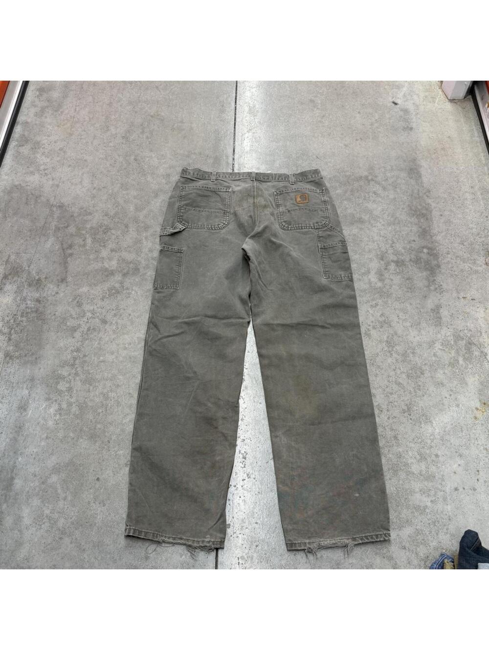 vintage carhartt olive green relaxed baggy fit dungaree cargo pants size 38 x 36 - Picture 5 of 6